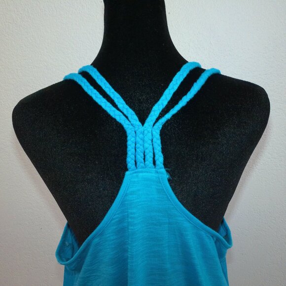 No boundaries, Blue palm trees tank top, with braided straps design. - Picture 7 of 10